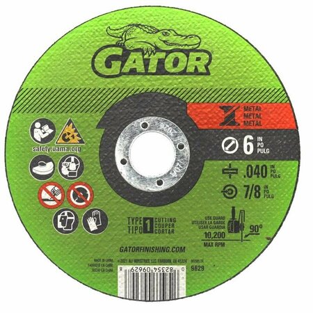 ALI Gator Grinding Wheel, 6 in Dia, 0.04 in Thick, 7/8 in Arbor 9629